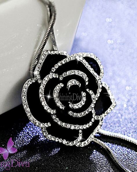 Rose-decoration short necklace - Silver-coloured/Black - Ladies | H&M IN