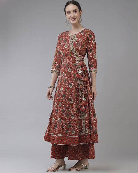 Floral Print Angrakha Kurta Set view 2