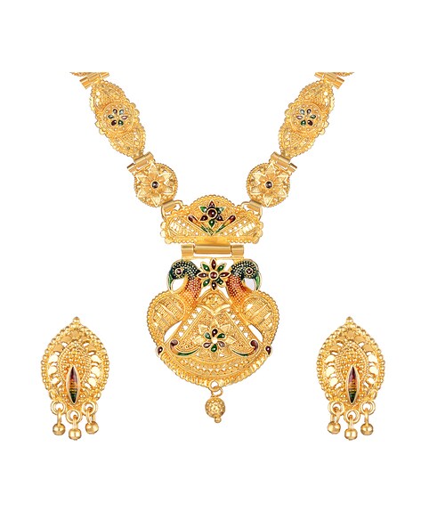 Buy Shining Diva Beautiful Peacock Necklace Set For Women(Golden