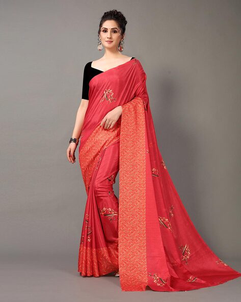 Blue and red Soft Silk Weaving with contrast Blouse and Designer Pallu –  Thath Banaras