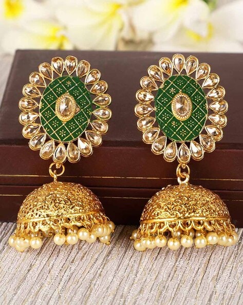 Flipkartcom  Buy Kaeya Classic Bridal Peacock Design Meenakari Jhumka Earrings  Gold Pearl Alloy Jhumki Earring Online at Best Prices in India