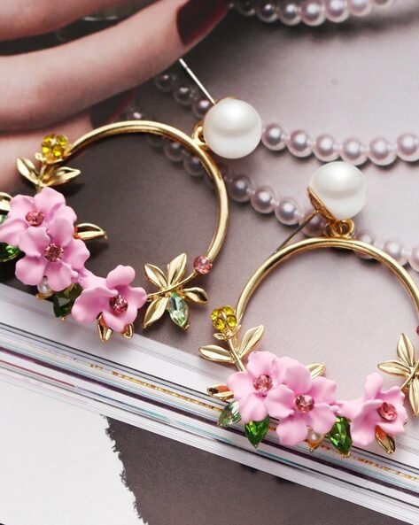 Flower Earrings, Red Floral Hoops, Gold Hoop Earrings, Statement Earrings,  Silk Flower Earrings, Christmas Jewelry - Etsy
