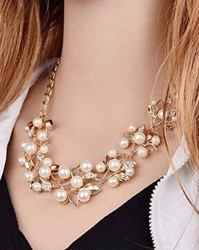 discount 84% NoName Combined stones necklace Navy Blue/White/Silver/Golden Single WOMEN FASHION Accessories Costume jewellery set Navy Blue 