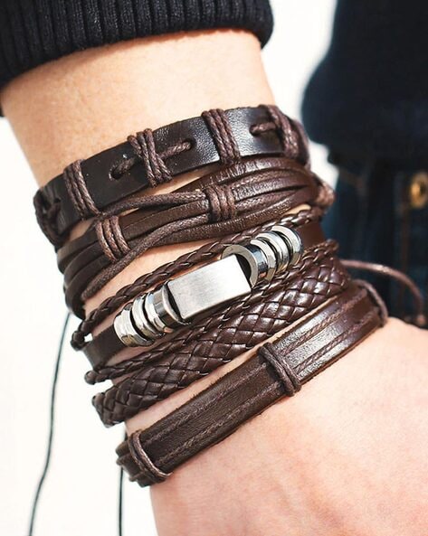 Men's Leather & Gold Bracelets and Bangles | Cerrone Australia
