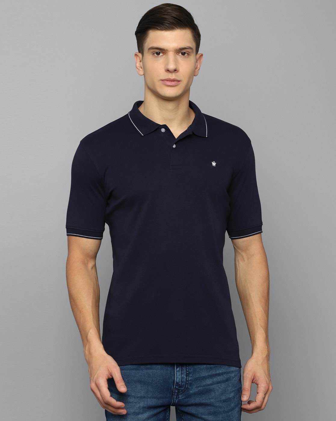 Louis Philippe Men Black Solid Polo Collar T-shirt