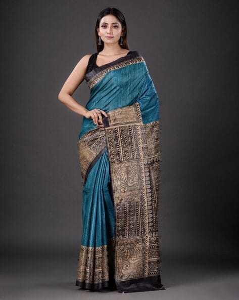 Traditional Madhubani Saree with Blouse Piece