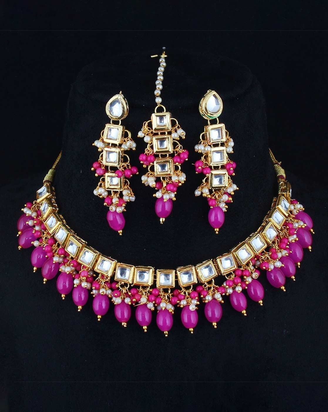 Gold-Plated Pearl-Studded Necklace & Earings Set