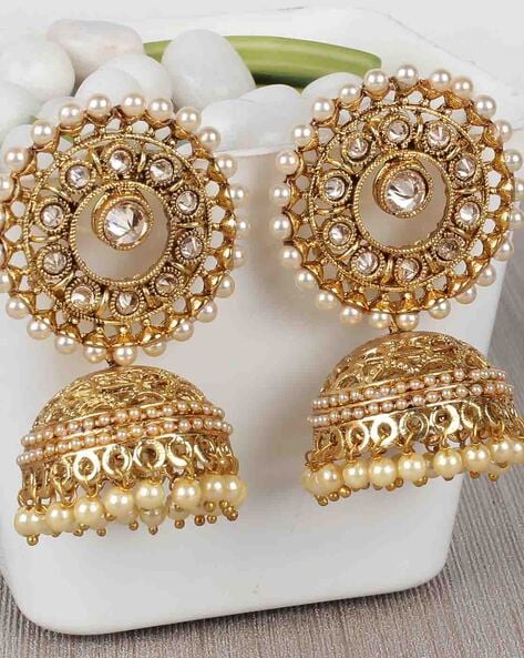 Gold pearl on sale jhumka earrings