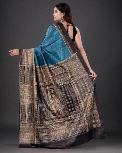 Traditional Madhubani Saree with Blouse Piece view 3