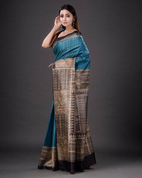 Traditional Madhubani Saree with Blouse Piece view 2