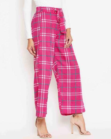 Pink Check Print Skinny Trousers  PrettyLittleThing