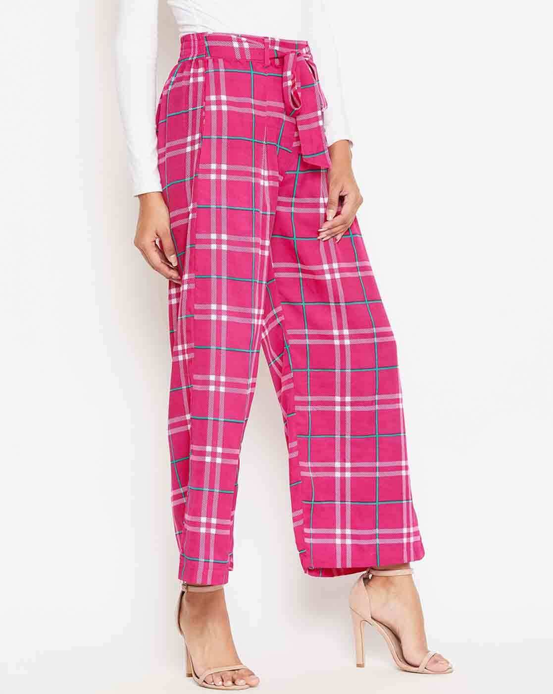 Ladies Trousers I Am Gia Pink Plaid Pants Womens Pink Plaid Pants