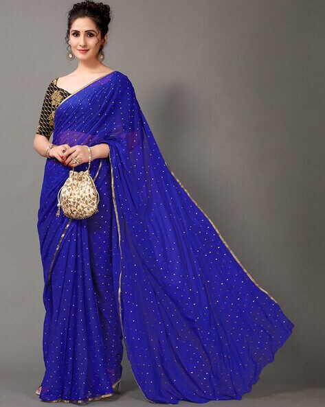 Georgette Blue Classy Blue Saree With Stones at Rs 2900 in Mumbai | ID:  19696716991