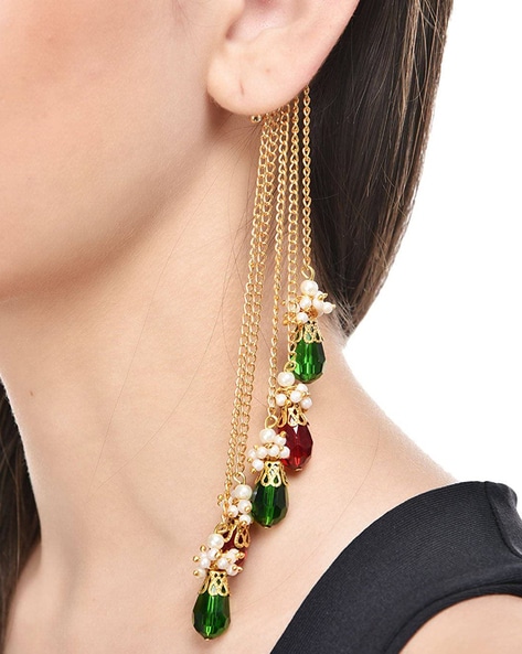Crystal glass Gold plated handmade long chain earrings at 1650  Azilaa