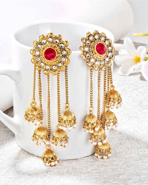 Bindhani Trending Gold Plated Bahubali Jhumka With Ear Chain Earrings For  Women