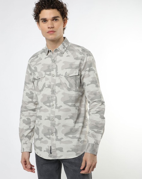 Camouflage Print Slim Fit Shirt