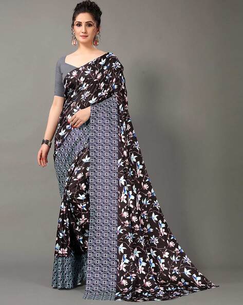 Digital Printed Georgette Saree in Black : SPF5975