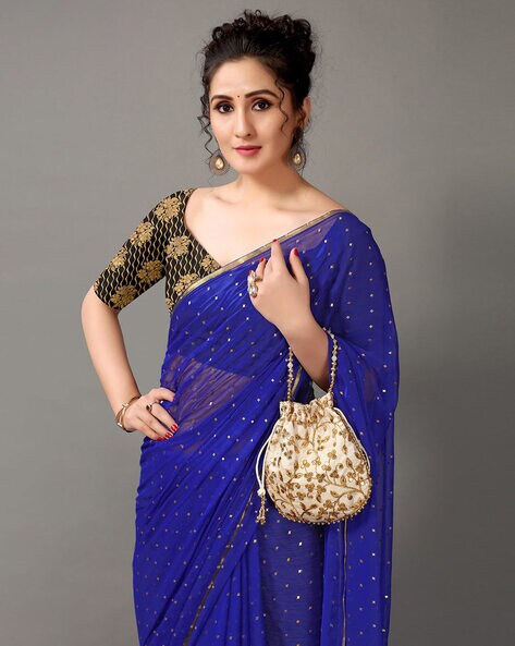 Buy Blue Saree Georgette Embroidery Sequin Pre-stitched With Blouse For  Women by Paulmi and Harsh Online at Aza Fashions.