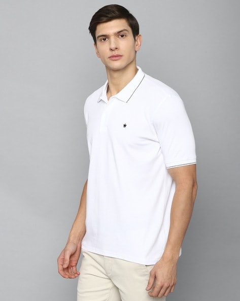 Louis Philippe Men White Solid Polo Collar Pure Cotton T-shirt - Price  History