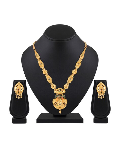 Buy Shining Diva Beautiful Peacock Necklace Set For Women(Golden