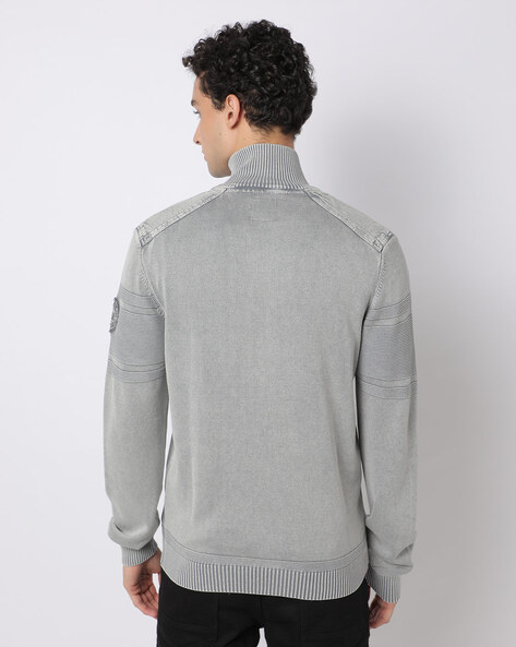 zip front cardigan with ribbed hems