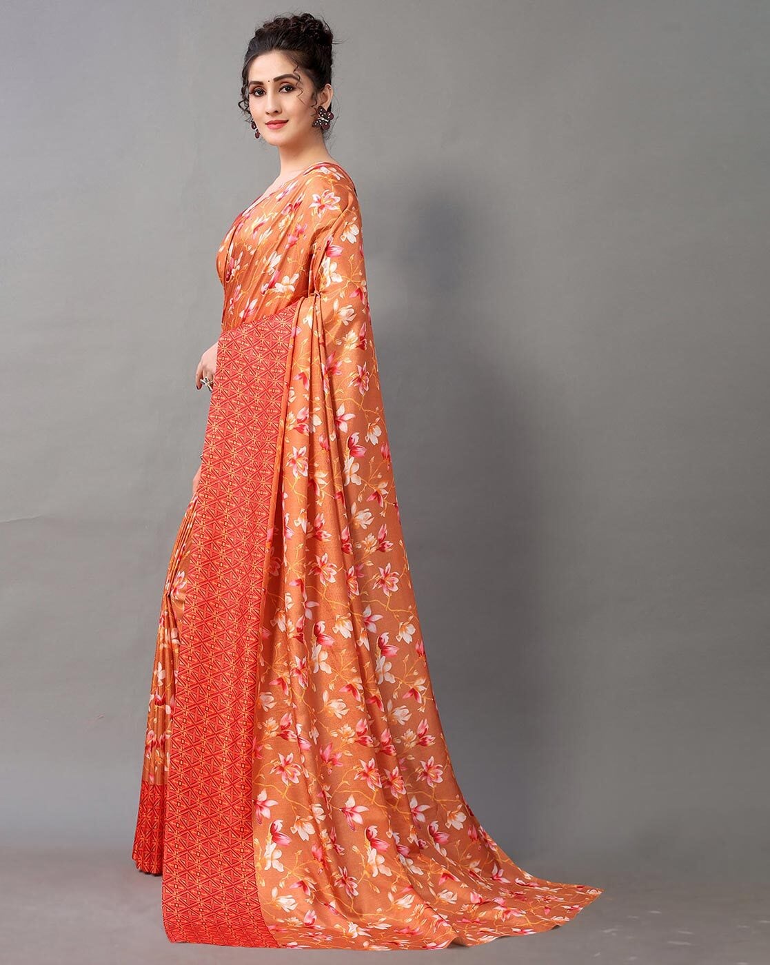 Buy Rust Orange Color Pure Raw Silk Saree with Sambalpuri Pallu and Border  At IndyVogue