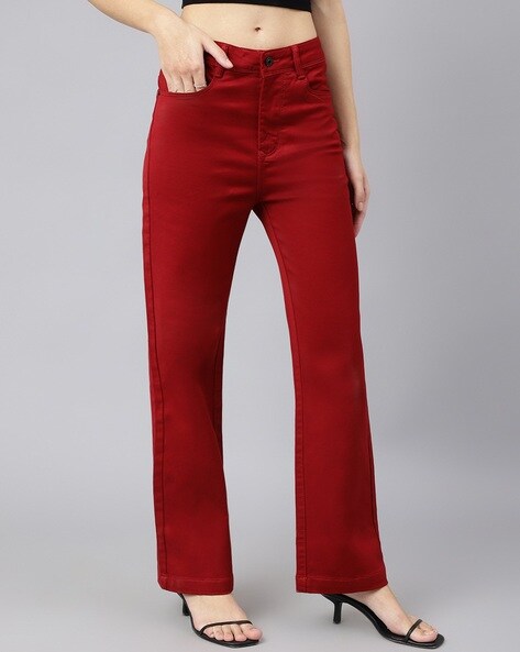 DTT Tall high waist wide leg jeans in red
