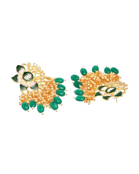 Green Enamel Dropping Oil Flower Heart Drop Earrings Set For Women