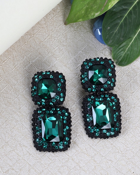 Emerald Green Rhinestone Earrings - Rhinestone Statement Earrings - Lulus