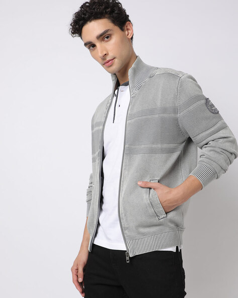 zip front cardigan with ribbed hems
