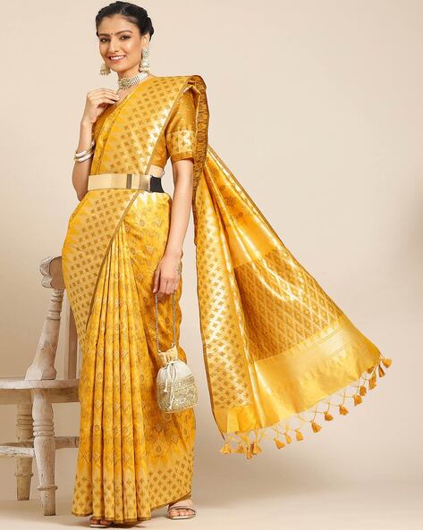 Kabir Fabrics Women's varniii kanchii pattu Kanchipuram Silk Saree with  Blouse(Yellow Colour) : Amazon.in: Clothing & Accessories