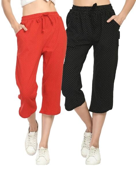 Buy Red & Black Trousers & Pants for Women by INDIWEAVES Online