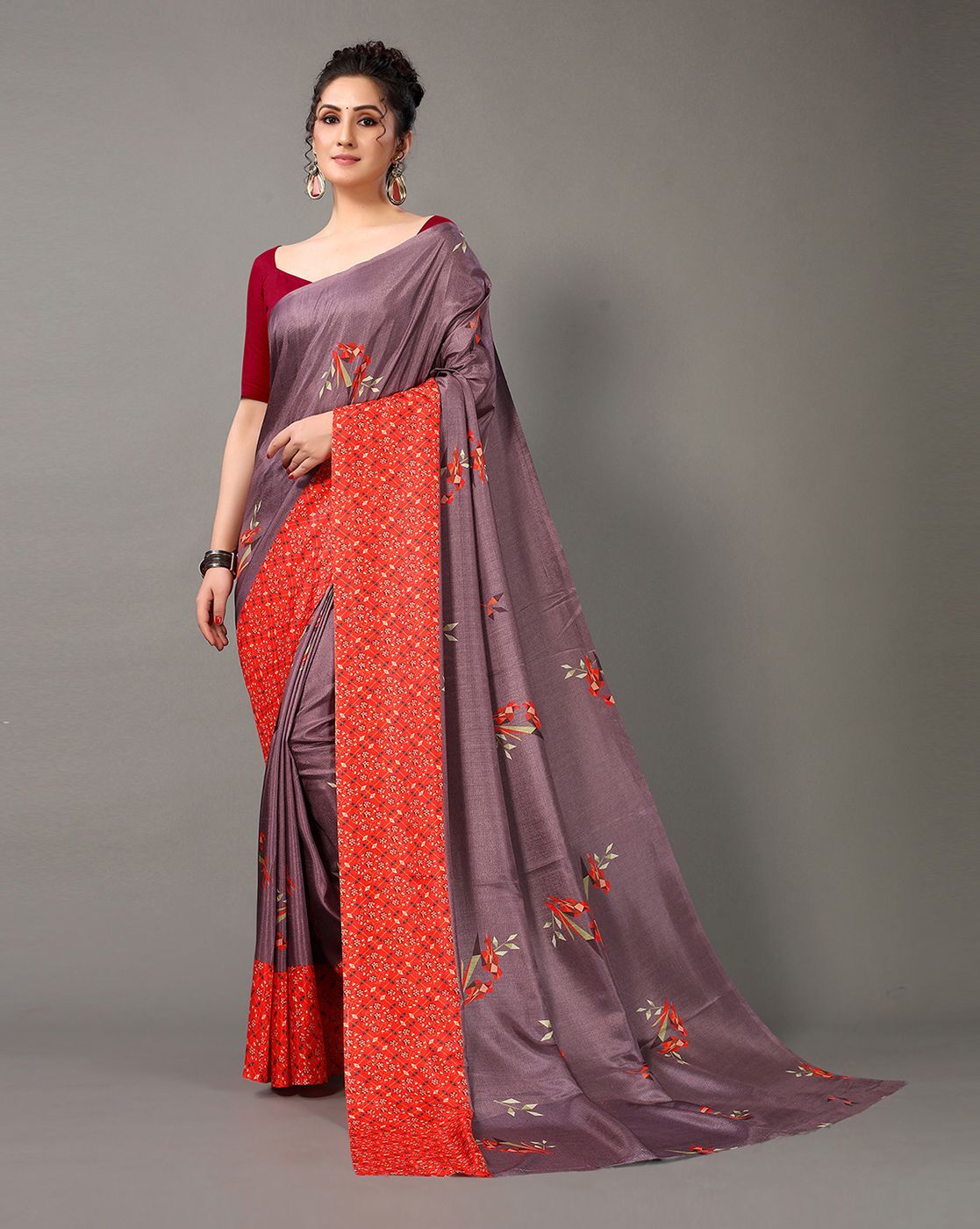 Rangeen Patola Contrast Woven Silk Saree Slate Grey