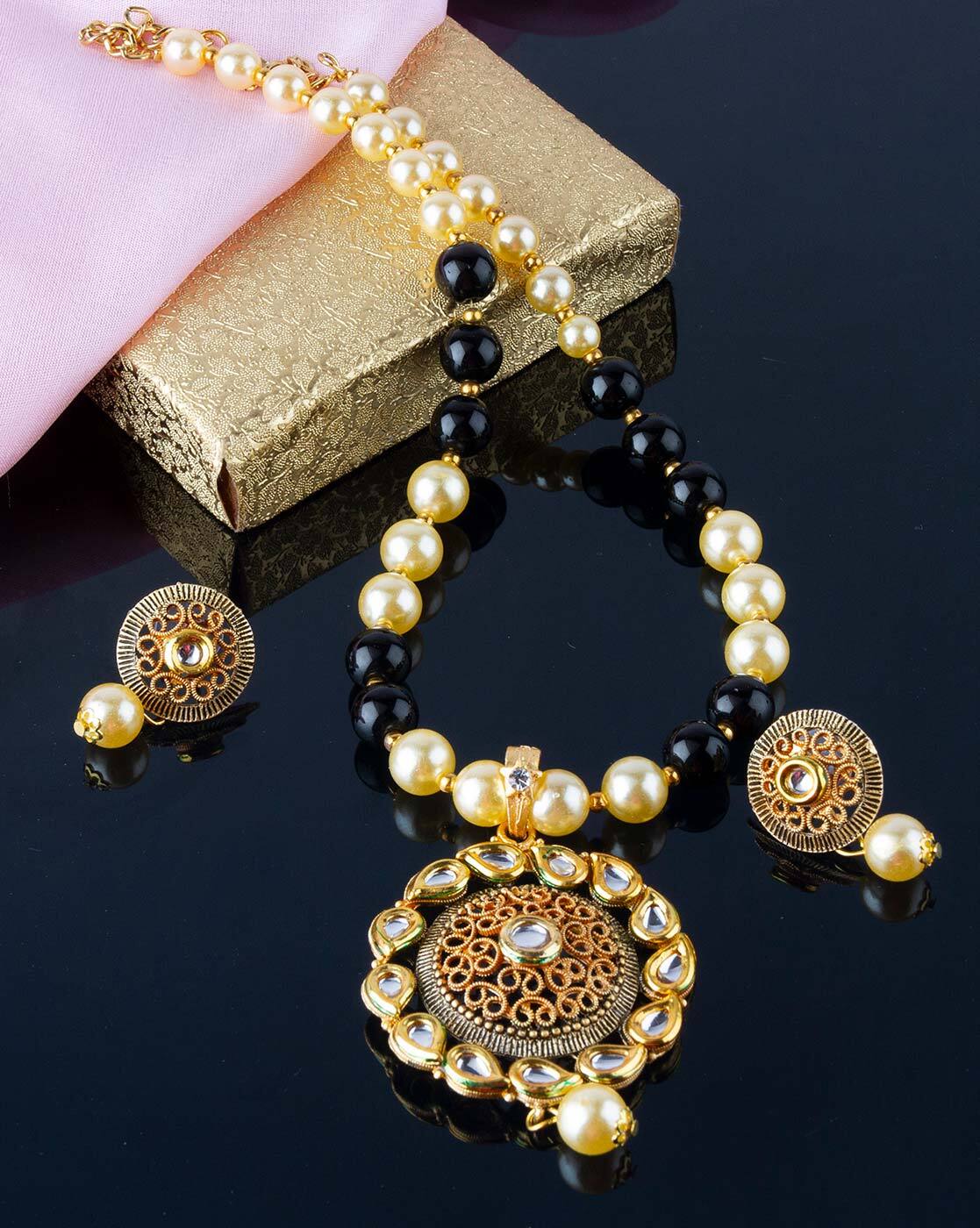Cotton Dori Necklace & Earrings Set (Yellow) - TrishaStore.com