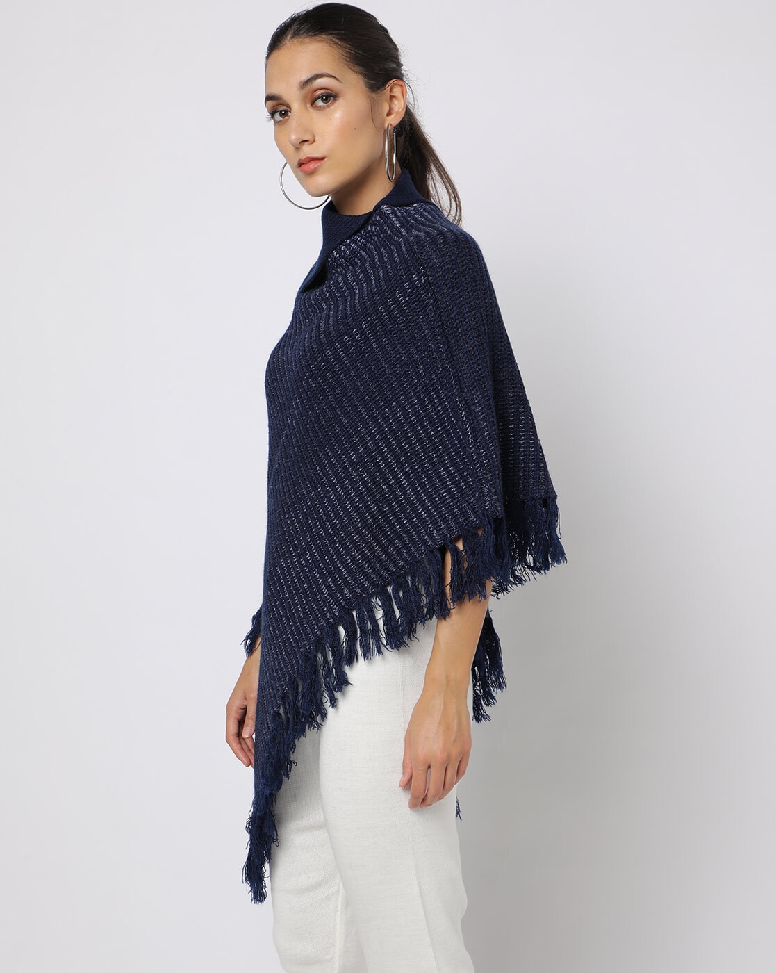 Asymmetrical navy blue and sky blue two-tone poncho - Noa Waist