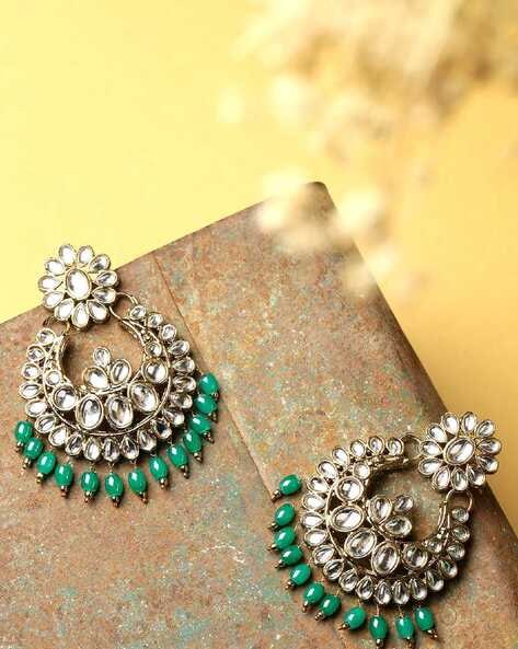 Buy Online Handmade Mina Jhumka Earrings in Dark Green Color