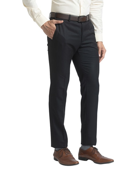 Buy Raymond Men Fawn Slim Fit Solid Polyester Blend Trouser | Raymond  Trouser online | Fawn