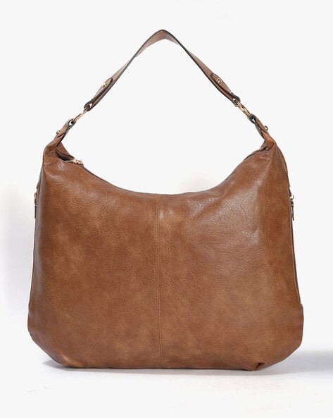 Silver Metallic Suede Leather Hobo Handbag