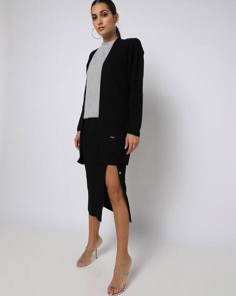 Ribbed Front-Open Cardigan