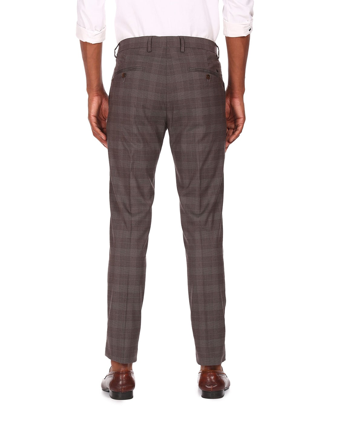 princess polly baby blue dress Men's Brown Slim Check / Tartan Trousers