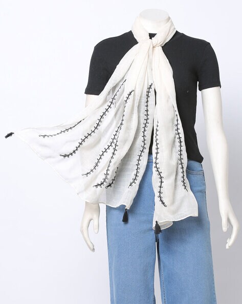 Embroidered Scarf with Tassels Price in India