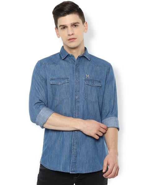 Slim Fit Cotton Shirt with Flap Pockets