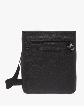 Leather Crossbody Bag With All-Over Logo by Giorgio Armani Men at