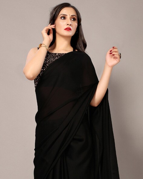 Black Beautiful Solid Plain Designer SOLID Color Fancy Georgette Plain  Saree Solid Sari Scrap 5.5 Meter - Etsy