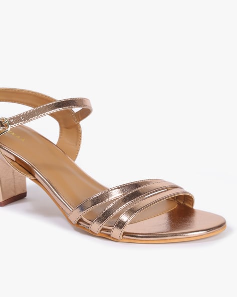 rose gold strappy block heels