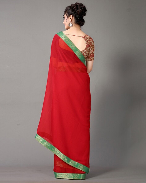 Buy online Women's Solid Red Colored Saree With Blouse from ethnic wear for  Women by Zeepkart for ₹1099 at 60% off | 2024 Limeroad.com