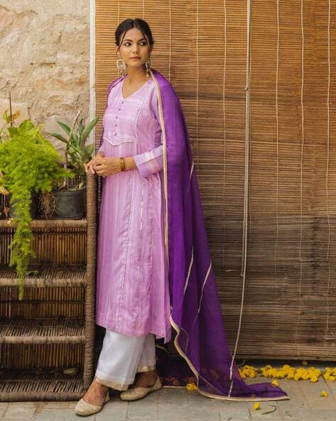 1013 Light Purple and Yellow Daily Wear Chanderi Salwar Suit – Themumkin