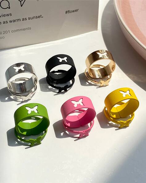 Jewels galaxy Set Of 12 Gold-Plated Adjustable Finger Rings
