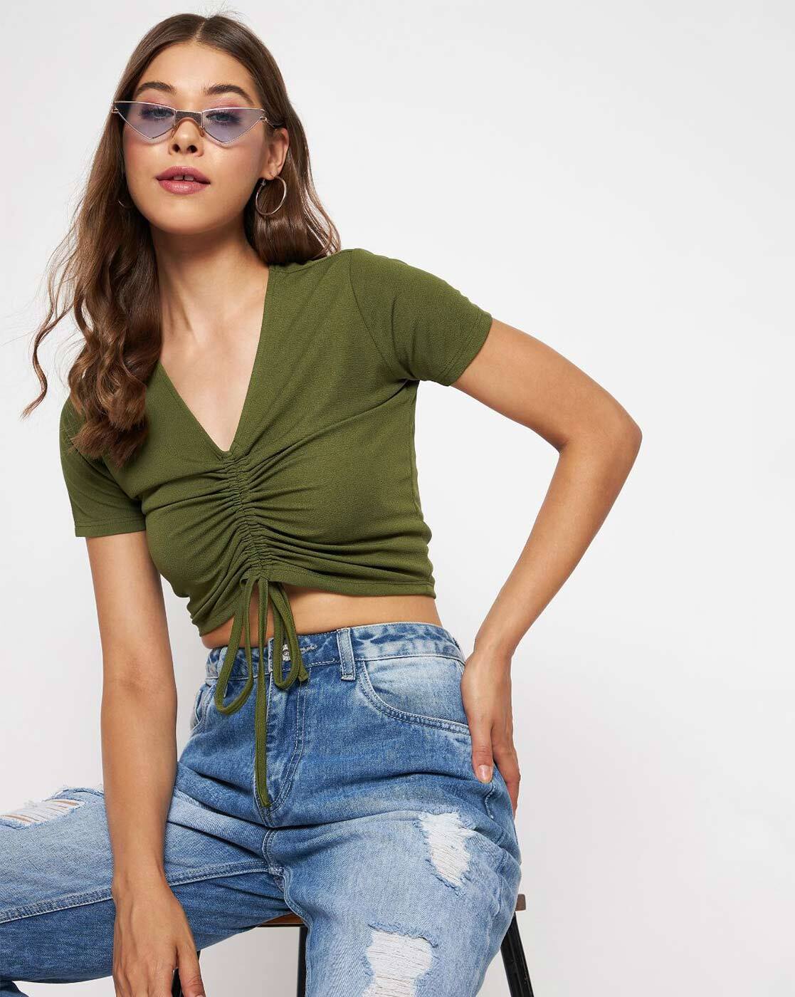 Cropped store ruched top