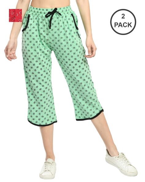 IndiWeaves® Girls Cotton Printed Regular Fit Capri 3/4th Pants (Pack of 2)